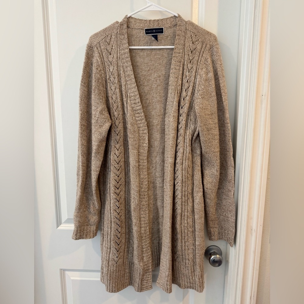 Karen Scott Tan Cardigan Sweater Cozy Knit Design